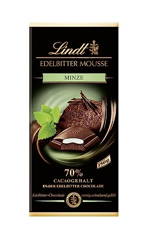 Lindt Schokolade Edelbitter Mousse Minze | 150 g Tafel | Mit 70 % Kakaogehalt und dunkler Mousse au Chocolat und Minze Füllung | Schokoladentafel | Schokoladengeschenk | dunkle Schokolade von Lindt