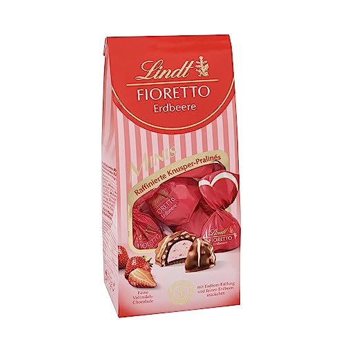 Lindt Schokolade - FIORETTO Minis Erdbeere | 115 g | Ca. 10 Vollmilch Pralinen mit Joghurt-Füllung und feinen Erdbeerstückchen umhüllt von knusprigem Crisp | Pralinengeschenk | Schokoladengeschenk von Lindt