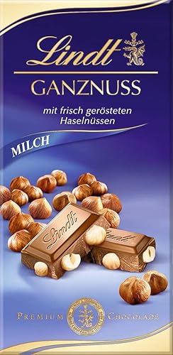 Lindt Schokolade Ganznuss | 100 g Tafel | Alpenvollmilch-Schokolade mit frisch gerösteten Haselnüssen | Schokoladentafel | Schokoladengeschenk | 100g (1er Pack) von Lindt