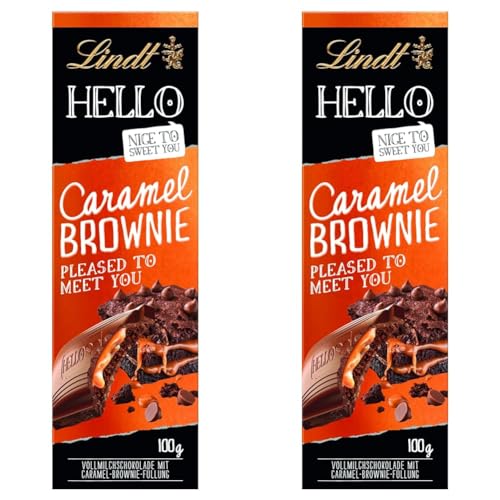 Lindt Schokolade HELLO Caramel Brownie | 100 g Tafel | Vollmilch-Schokolade mit Karamell-Brownie-Füllung | Schokoladentafel | Schokoladengeschenk (Packung mit 2) von Lindt