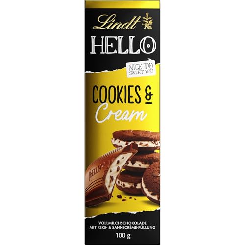 Lindt Schokolade HELLO Cookies & Cream | 100 g Tafel | Vollmilch-Schokolade mit Keks- & Sahnecrème-Füllung | Schokoladentafel | Schokoladengeschenk Lindt Schokolade HELLO Cookies & Cream | 100 g Tafel | Vollmilch-Schokolade mit Keks- & Sahnecrème-Füllung | Schokoladentafel | Schokoladengeschenk von Lindt