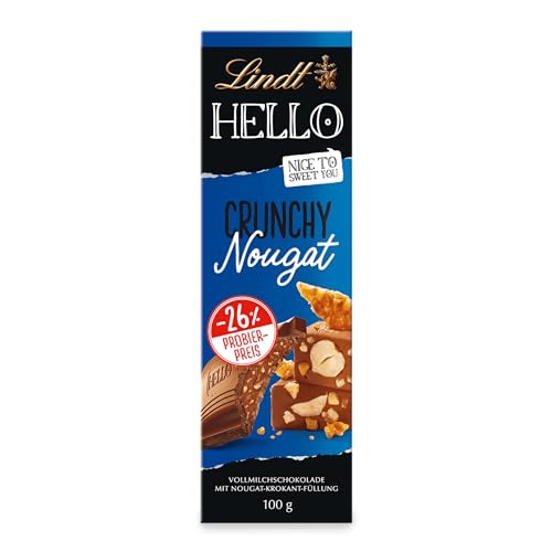 Lindt Schokolade HELLO Crunchy Nougat, Promotion | 6 x 100 g Tafel | Vollmilch-Schokolade mit Nougat-Krokant-Füllung | Schokoladentafel | Schokoladengeschenk von Lindt