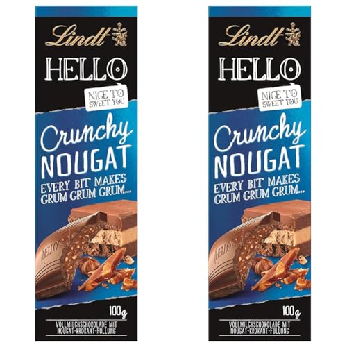 Lindt Schokolade HELLO Crunchy Nougat | 100 g Tafel | Vollmilch-Schokolade mit Nougat-Krokant-Füllung | Schokoladentafel | Schokoladengeschenk (Packung mit 2) von Lindt