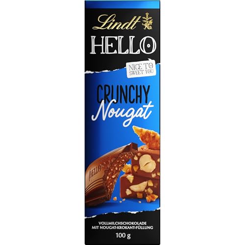 Lindt Schokolade HELLO Crunchy Nougat | 100 g Tafel | Vollmilch-Schokolade mit Nougat-Krokant-Füllung | Schokoladentafel | Schokoladengeschenk von Lindt