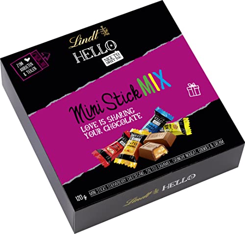 Lindt Schokolade HELLO Mini-Stick Mix Box| 6 x 120 g | Gefüllte Vollmilch-Schokolade in 4 Sorten (Strawberry Cheesecake, Crunchy Nougat, Salted Caramel, Cookies und Cream)| kleine Schokoladengeschenke von Lindt