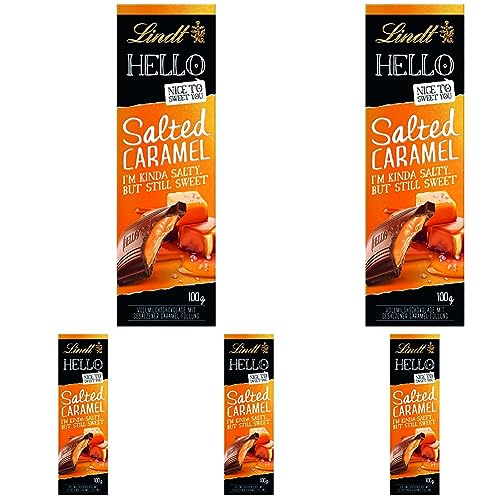 Lindt Schokolade HELLO Salted Caramel | 100 g Tafel | Vollmilch-Schokolade mit gesalzener Karamell-Füllung | Schokoladentafel | Schokoladengeschenk (Packung mit 5) von Lindt
