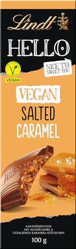 Lindt Schokolade HELLO Tafel Vegan Salted Caramel | 100 g Tafel | Vegan mit Kakao, Mandelmark, Karamellzucker und einem Hauch von Salz | Schokoladengeschenk von Lindt
