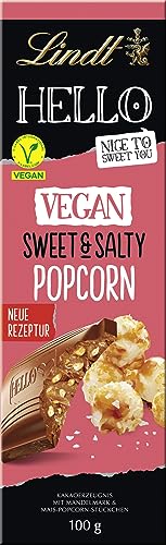 Lindt Schokolade HELLO Vegan Sweet´n Salty Popcorn | 100 g Tafel | Vegan mit Kakao, mildem Mandelmark und gesalzenen und süßen Mais- und Popcorn-Stückchen | Schokoladengeschenk von Lindt