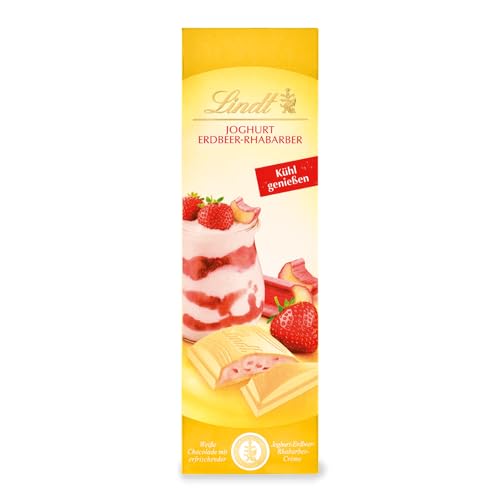 Lindt Schokolade Joghurt Erdbeer-Rhabarber | 100 g Tafel | Weiße Schokolade mit erfrischender Joghurt-Erdbeer-Rhabarber-Crème | Kühl genießen | Schokoladentafel | Schokoladengeschenk von Lindt