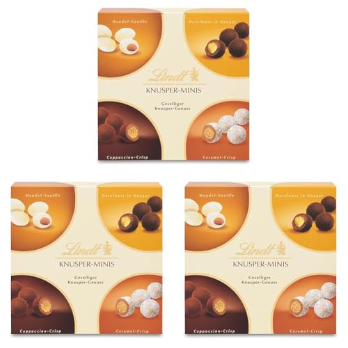 Lindt Schokolade Knusper Minis | 200 g | Geselliger Knuspergenuss in den Sorten Cappuchino Crisp, Caramel Crisp, Haselnuss in Nougat und Vanille-Mandel | Pralinengeschenk | Schokoladengeschenk von Lindt