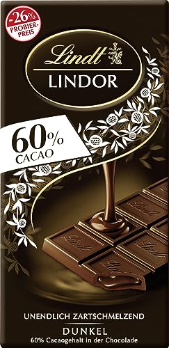 Lindt Schokolade LINDOR 60 % Kakao, Promotion | 100 g Tafel | Edelbitter-Schokolade mit einer unendlich zartschmelzenden Füllung | Schokoladentafel | Schokoladengeschenk, 2023 Version von Lindt