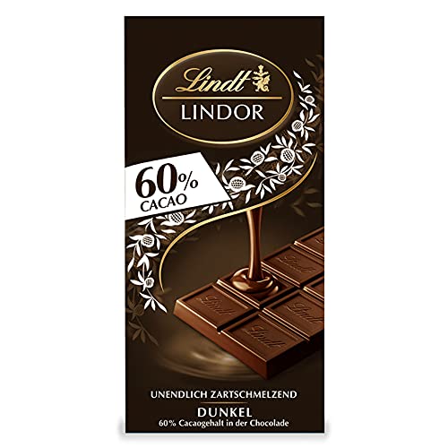 Lindt Schokolade LINDOR 60 % Kakao | 100 g Tafel | Edelbitter-Schokolade mit einer unendlich zartschmelzenden Füllung | Schokoladentafel | Schokoladengeschenk von Lindt