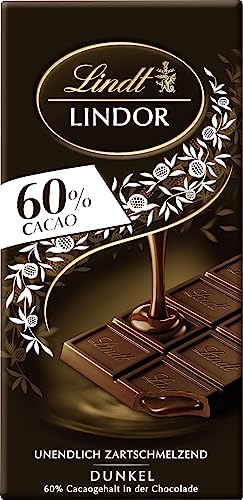 Lindt Schokolade LINDOR 60% Kakao Tafel | Edelbitter-Schokolade mit einer unendlich zartschmelzenden Füllung | Schokoladentafel | Schokoladengeschenk, 100g von Lindt