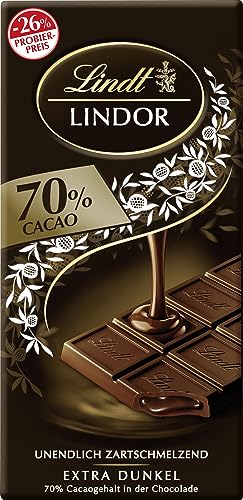 Lindt Schokolade LINDOR 70 % Kakao, Promotion | 100 g Tafel | Edelbitter-Schokolade mit einer unendlich zartschmelzenden Füllung | Schokoladentafel | Schokoladengeschenk, 2023 Version von Lindt