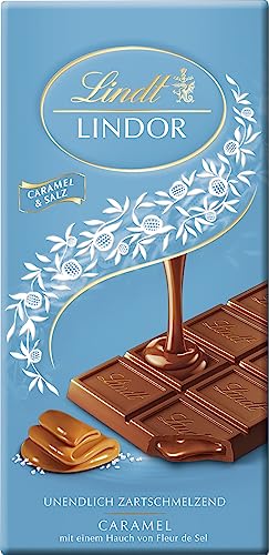 Lindt Schokolade LINDOR Caramel & Salz | 100 g Tafel | Vollmilch-Schokolade mit unendlich zartschmelzender Karamell-Füllung | Schokoladentafel | Schokoladengeschenk von Lindt