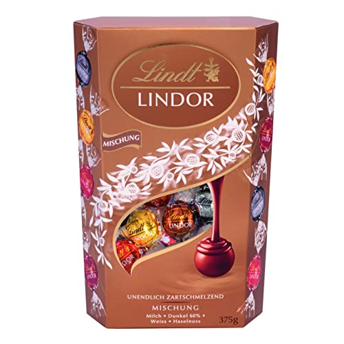 Lindt Schokolade LINDOR Cornet, Mischung, Schokoladen-Kugeln mit zartschmelzender Füllung (Vollmilch, Weiß, Dark und Haselnuss), Schokoladen-Geschenk, 1er Pack (1 x 375 g) von Lindt