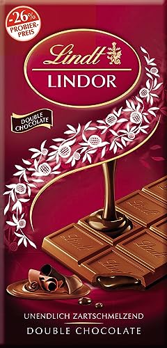 Lindt Schokolade LINDOR Double Chocolate, Promotion | 100 g Tafel | Feinste Vollmilch-Schokolade mit unendlich zartschmelzenden dunklen Füllung | Schokoladentafel | Schokoladengeschenk, 2023 Version von Lindt