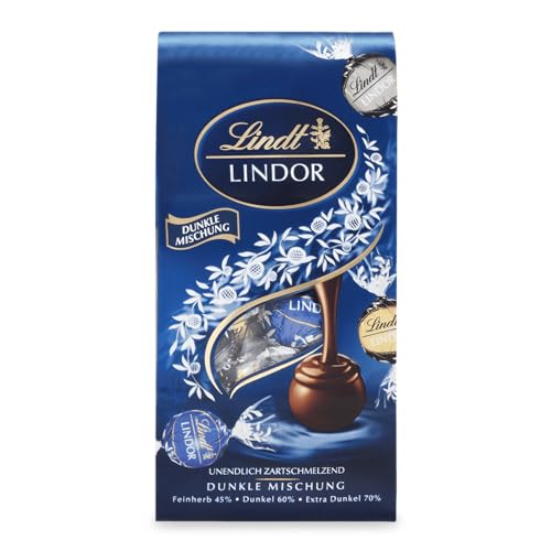 Lindt Schokolade LINDOR Dunkle Mischung | 4 x 136 g Beutel ca. 10 Kugeln dunkle Schokolade mit Füllung, Sorten Feinherb, Dark 60% und Dark 70% | Pralinen-Geschenk | Schokoladengeschenk von Lindt