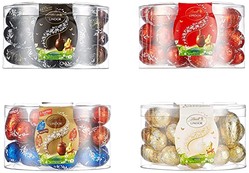 Lindt Schokolade LINDOR Eier | 4 Boxen à 450 g | LINDOR Eier mit zartschmelzender Füllung in den Sorten Milch, Weiß, Dunkel, Haselnuss | Oster Schokolade | Schokoladengeschenk | Ostereier | Schokoeier Lindt Schokolade LINDOR Eier | 4 Boxen à 450 g | LINDOR Eier mit zartschmelzender Füllung in den Sorten Milch, Weiß, Dunkel, Haselnuss | Oster Schokolade | Schokoladengeschenk | Ostereier | Schokoeier von Lindt