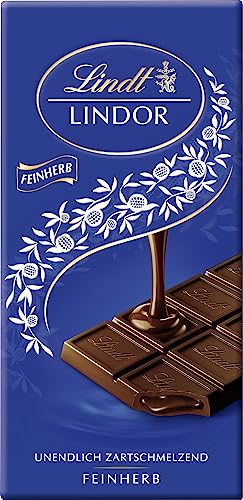 Lindt Schokolade LINDOR Feinherb | 100 g Tafel | Feinherbe Schokolade mit einer unendlich zartschmelzenden Füllung | Schokoladentafel | Schokoladengeschenk von Lindt