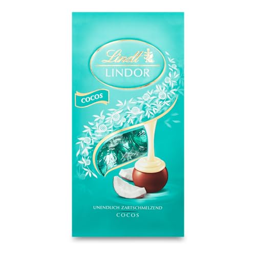 Lindt Schokolade LINDOR Kugeln Cocos | 100g Beutel | ca. 10 Kugeln Vollmilchschokolade mit zartschmelzender Kokos-Füllung | Pralinen-Geschenk | Schokoladen-Geschenk von Lindt