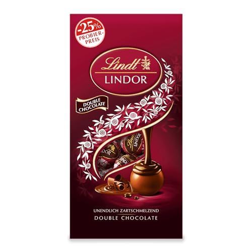 Lindt Schokolade LINDOR Kugeln Double Chocolate, Promotion | 137 g Beutel | circa 10 Kugeln Vollmilchschokolade mit zartschmelzender Füllung | Pralinen-Geschenk | Schokoladen-Geschenk von Lindt