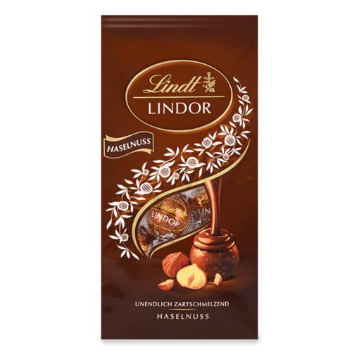 Lindt Schokolade LINDOR Kugeln Haselnuss Milchschokolade| 137 g Beutel | ca. 10 Kugeln Vollmilchschokolade mit zartschmelzender Nuss-Füllung | Pralinen-Geschenk | Schokoladen-Geschenk von Lindt