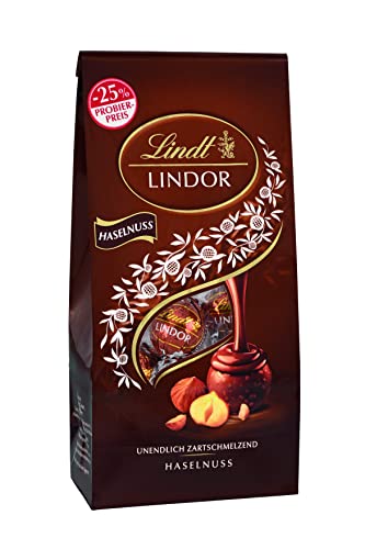 Lindt Schokolade LINDOR Kugeln Haselnussschokolade, Promotion| 137 g Beutel | ca. 10 Kugeln Vollmilchschokolade mit zartschmelzender Nuss-Füllung | Pralinen-Geschenk | Schokoladen-Geschenk von Lindt