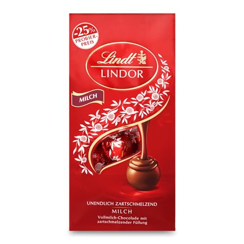 Lindt Schokolade LINDOR Kugeln Milch, Promotion | 137 g Beutel | circa 10 Kugeln Vollmilchschokolade mit zartschmelzender Füllung | Pralinen-Geschenk | Schokoladen-Geschenk von Lindt