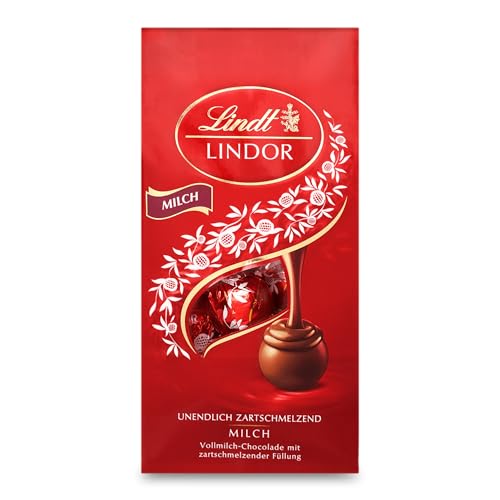 Lindt Schokolade LINDOR Kugeln Milch | 137 g im Beutel | ca. 10 Kugeln Vollmilchschokolade mit zartschmelzender Füllung | Pralinen-Geschenk | Schokoladen-Geschenk von Lindt