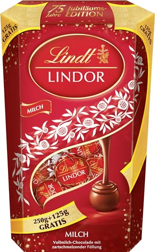 Lindt Schokolade LINDOR Kugeln Milch | 375 g Cornet | Vollmilch-Schokolade mit zartschmelzender Füllung | Pralinen-Geschenk | Schokoladen-Geschenk | LINDOR 75 Jahre Jubiläums Edition von Lindt