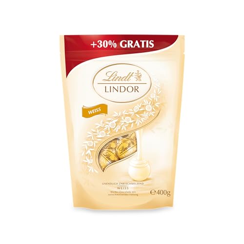 Lindt Schokolade LINDOR Kugeln weiß | 400 g | Ca. 30 Schokoladen Kugeln weiße Schokolade mit zartschmelzender Füllung | Pralinengeschenk | Schokoladengeschenk von Lindt