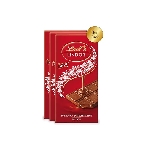 Lindt Schokolade LINDOR Milch, 3er Bundle | 3 x 100 g Tafel | Feinste Vollmilch-Schokolade mit einer unendlich zartschmelzenden Füllung | Schokoladentafel | Schokoladengeschenk von Lindt