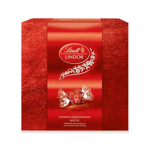 Lindt Schokolade LINDOR Präsent Box Milch | 187 g | Ca. 15 Kugeln Vollmilchschokolade mit zartschmelzender Füllung in festlichem Design | Pralinengeschenk | Schokoladengeschenk von Lindt