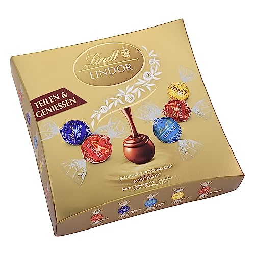 Lindt Schokolade LINDOR Sharing | 250 g | Kugeln mit zartschmelzender Füllung in den Sorten Milch, Feinherb 45 %, Weiß, Salted Caramel und Haselnuss | Schokoladen- | Pralinen-Geschenk von Lindt