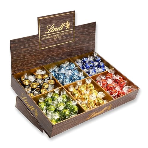 Lindt Schokolade LINDOR Thekendisplay | 1718 g | Ca. 138 Kugeln in den Sorten Milch, Dark 70%, Feinherb, Stracciatella, Weiß, Pistazie | Pralinengeschenk | Schokoladengeschenk | Großpackung von Lindt