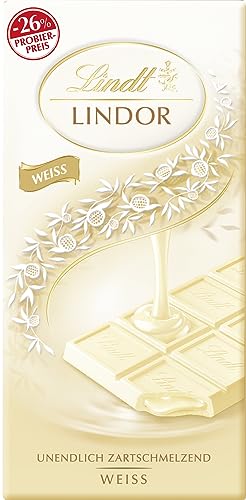 Lindt Schokolade LINDOR Weiß, Promotion | 100 g Tafel | Weiße Schokolade mit einer unendlich zartschmelzenden Füllung | Schokoladentafel | Schokoladengeschenk, 2023 Version von Lindt
