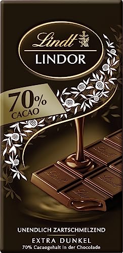 Lindt Schokolade Lindor 70 Prozent Kakao, Edelbitter mit einer unendlich zartschmelzenden Füllung, Tafel, Geschenk, 100 g - Version 2023 von Lindt