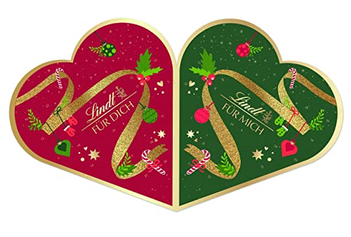 Lindt Schokolade Pärchen Adventskalender 2023 | 2 x 252 g | Herzförmiger doppelter Adventskalender mit je 24 süßen Überraschungen | Weihnachtszeit | Schokoladen-Geschenk von Lindt