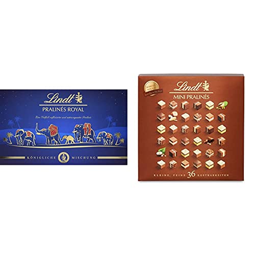 Lindt Schokolade Royal Pralinen, Königliche Mischung, Pralinen Geschenk, 1er Pack (1 x 300g) & Mini Pralinés Schicht-Nougat Pralinen-Schachtel, 165g von Lindt