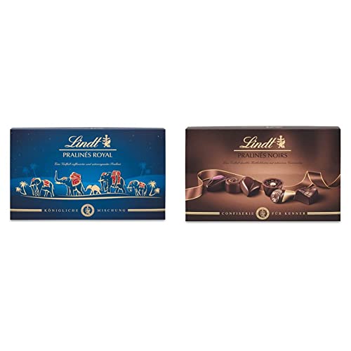 Lindt Schokolade - Royal Pralinen | 300 g | Pralinés-Schachtel mit 30 feinsten Pralinen in 15 königlichen Sorten mit und ohne Alkohol |Pralinengeschenk & Schokolade - Pralinen Für Kenner Noirs | 200 g von Lindt