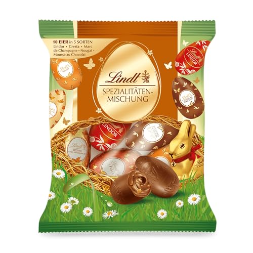 Lindt Schokolade Spezialitäten Mix Eier | 2 x 180 g | Vollmilch-Eier in fünf Sorten mit und ohne Alkohol (Marc de Champagne, Nougat, Cresta, Mousse au Chocolat, Lindor Milch) | Oster Schokolade von Lindt