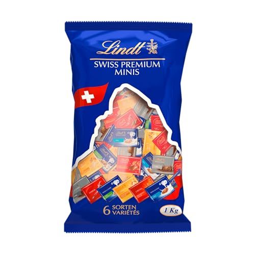 Lindt Schokolade Swiss Napolitains | 1 kg | Vollmilchschokoladen Mini Tafeln in den Sorten, Milch-Nuss, LINDOR Milch, Cresta, Weiß, Crémant | Großpackung | Schokoladengeschenk von Lindt