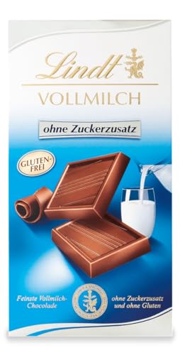Lindt Schokolade Vollmilch ohne Zuckerzusatz | 100 g Tafel | Feinste und ohne Gluten | Schokoladengeschenk von Lindt