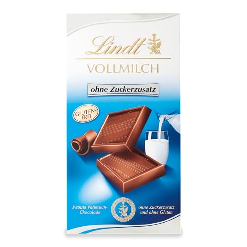 Lindt Schokolade Vollmilch ohne Zuckerzusatz | 100 g Tafel | Feinste und ohne Gluten | Schokoladengeschenk von Lindt