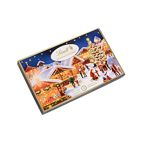 Lindt Schokolade Weihnachts-Markt Pralinés | 130 g | 12 feinste Vollmilch Pralinen in 6 köstlichen Sorten | Schokoladen-Geschenk zu Weihnachten | Pralinen-Geschenk von Lindt