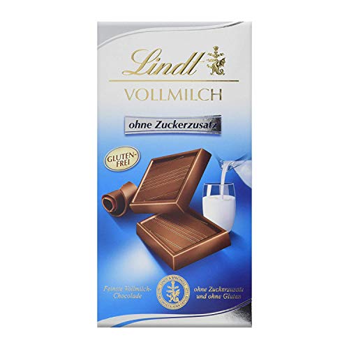 Lindt Vollmilch Schokolade ohne Zuckerzusatz (feinste Chocolade, zuckerfrei und ohne Gluten) 4er Pack (4 x 100g) von Lindt