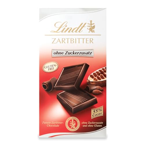 Lindt Zartbitterschokolade ohne Zuckerzusatz | 100 g Tafel | Feinste Schokolade mit 55 % Kakao, glutenfrei | Edle Schokoladentafel | Ideal als Schokoladengeschenk von Lindt