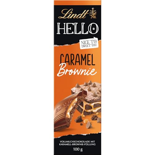 Lindt Schokolade HELLO Caramel Brownie | 100 g Tafel | Vollmilch-Schokolade mit Karamell-Brownie-Füllung | Schokoladentafel | Schokoladengeschenk von Lindt