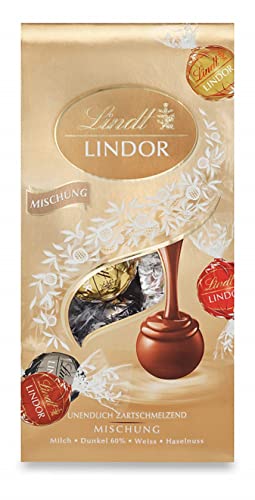 Lindt Schokolade LINDOR Mischung | 137 g Beutel | ca. 10 Kugeln mit zartschmelzender Füllung in den Sorten Milch, dunkel 60%, weiß, Haselnuss | Pralinen-Geschenk| Geschenk von Lindt
